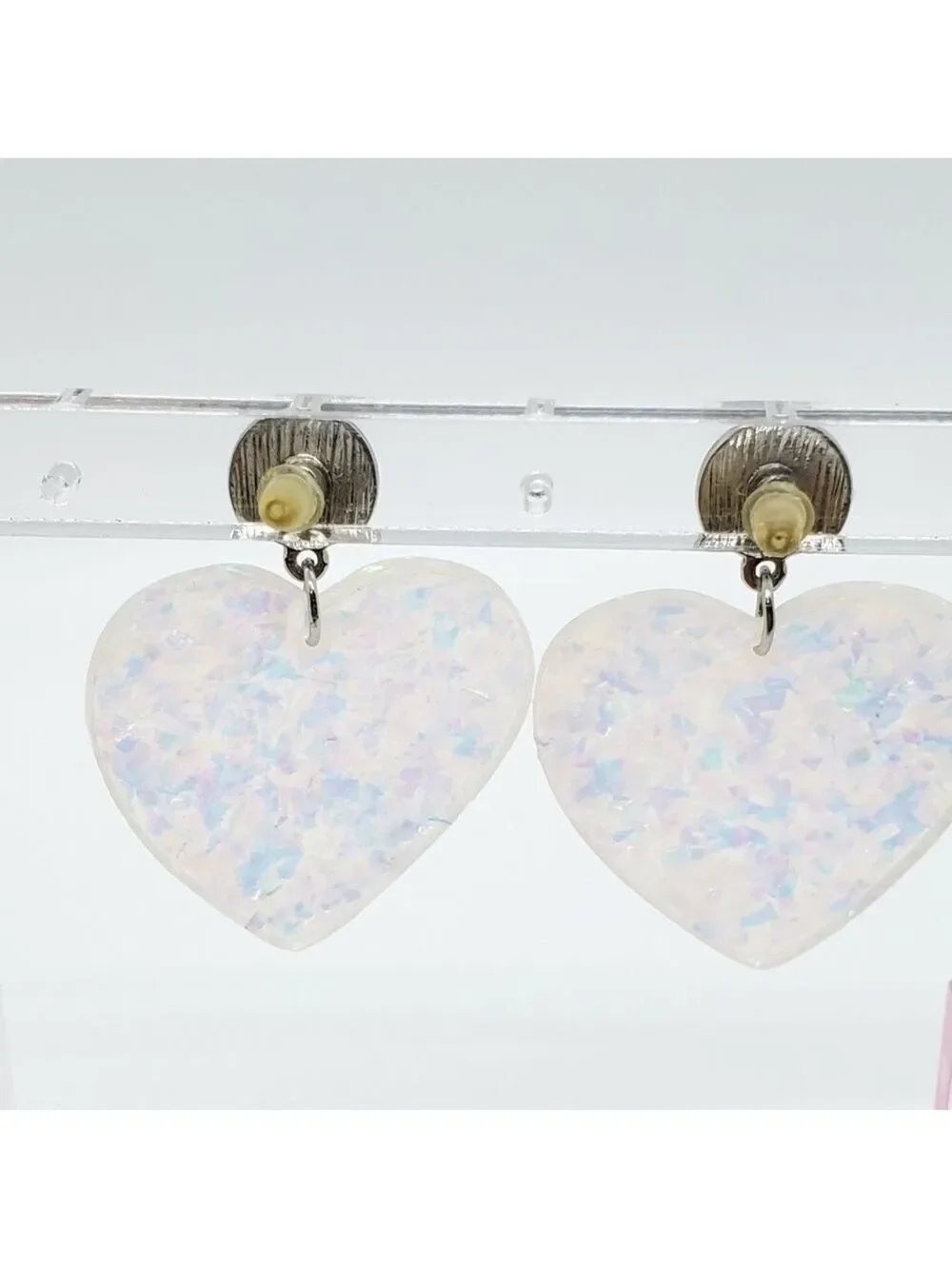 Confetti heart dangle silver button earrings